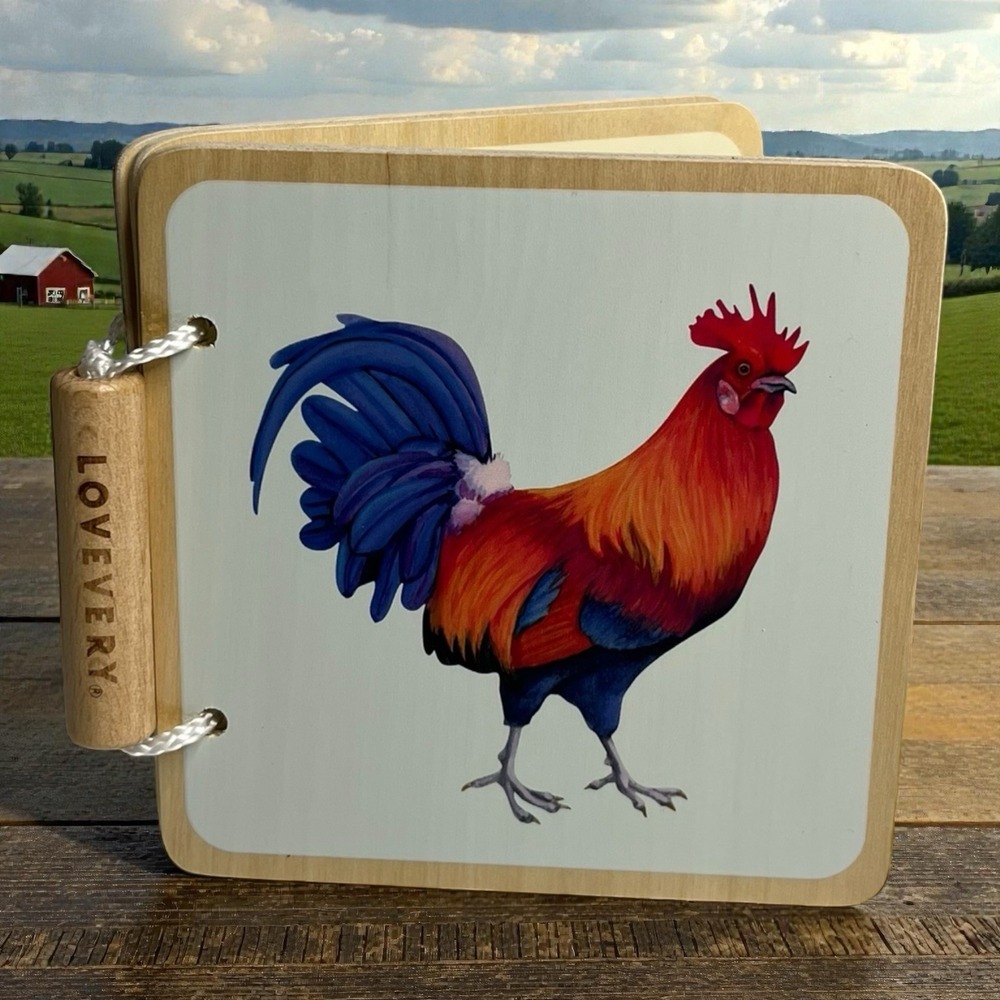 Lovevery Wooden Farm Animal Chicken Cow Horse Pig Wood Board Book Learn
